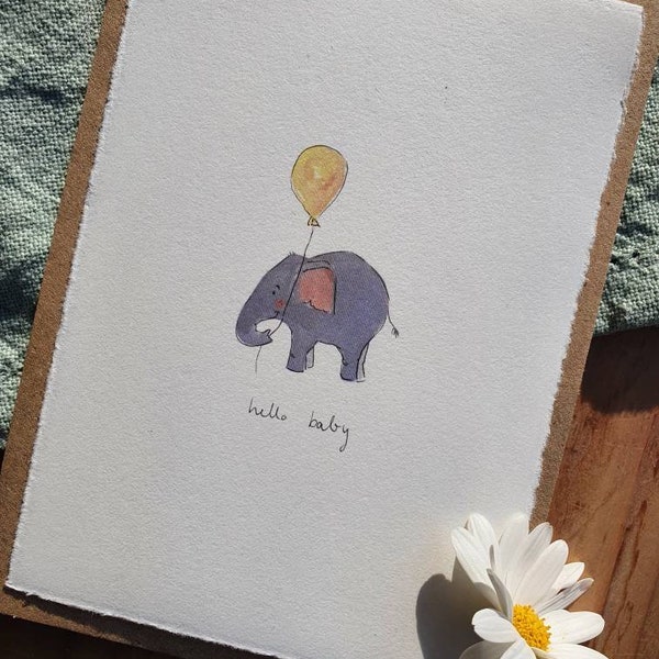 Geburtskarte “Elephant - Hello Baby", Geburtstag, Kindergeburtstag, handmade