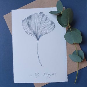 Aquarellillustration "Beileidskarte: In tiefem Mitgefühl" - Trauerkarte, Grußkarte, Ginkgo