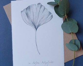 Watercolor illustration "Condolence card: With deepest sympathy" - sympathy card, greeting card, ginkgo