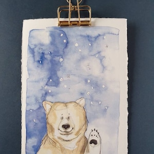 Aquarellillustration "Oh hey!" - Bär Tierillustration Bärillustration Grußkarte