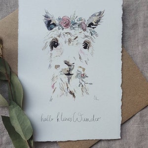 Geburtskarte "Lama - Hallo kleines Wunder", Kindergeburtstag, Glückwunschkarte, Geburtsbild, handmade