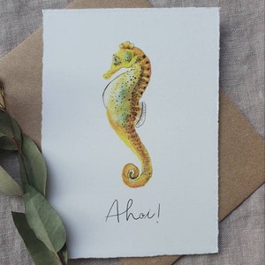 Geburtskarte "Ahoi - Seepferdchen", Geburtsbild, Geburtstagskarte, Tier Karte, Aquarium