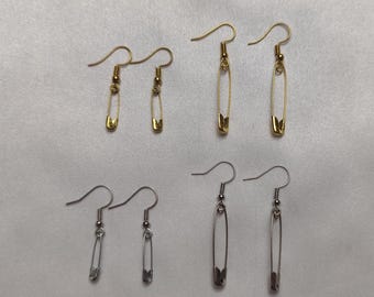 Safety pin earrings, minimalist, elegant, dainty earrings, available in golden and silver colours, gift