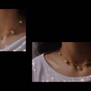 Pärlhalsband – Guldfärgat halsband, mjuk tjejestetik, 30 cm bild 4