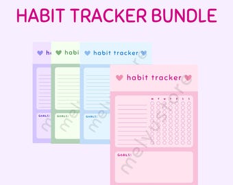 Cute Heart Habit Tracker, Undated Digital Planner (PDF & PNG)