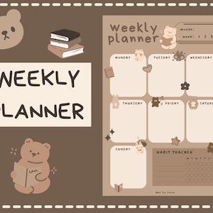 Cute Bear BROWN, Goodnotes planner, ADHD planner, Digital planner 2024, iPad planner, Notability planner, undated Goodnotes template,