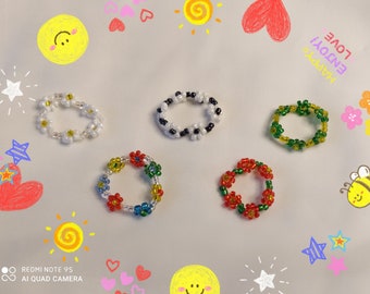 Mel Yu Daisy Beaded Ring: Handmade Glass Seed Bead Stacking Ring