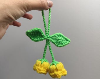 Crochet lily of the valley flowers bag charm