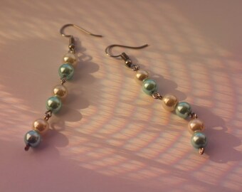 Vintage blue pearl statement earrings