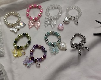 Beaded rings coquette, fairycore and princesscore jewelry
