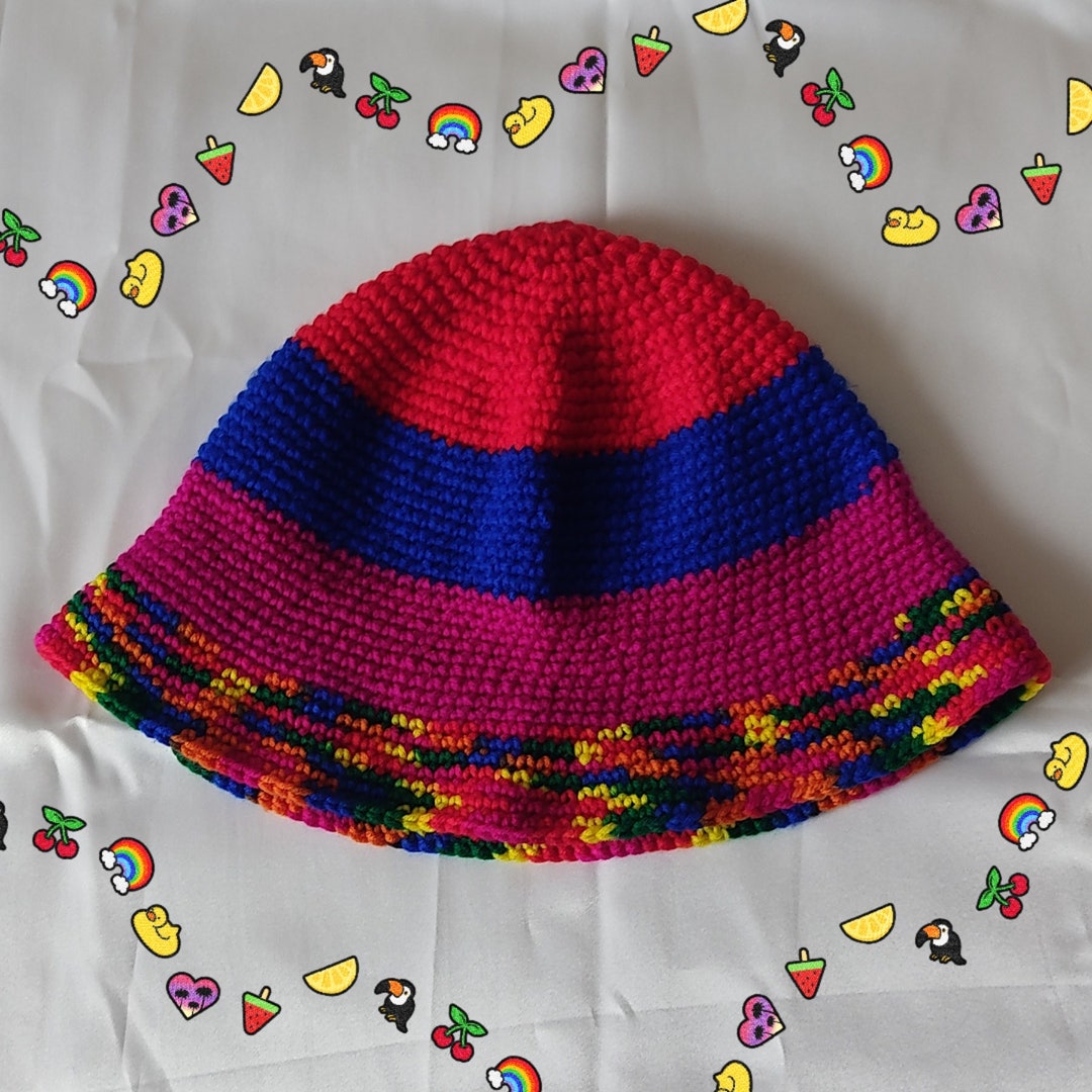 Small Size Hat Children s Crochet Rainbow Bucket Hat Crocheted small-size-hat-children-s-crochet-rainbow-bucket-hat-crocheted