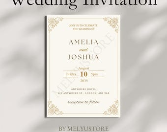 Golden border wedding Invitation: Evening Reception, RSVP