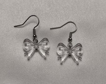 Clear Bow Earrings: Coquette Kawaii Fairycore Style