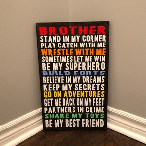 Signo de madera de hermano / signo de hermano / arte de pared de sala de juegos / arte de pared hermano / arte de pared de hermanos / decoración de pared personalizada para niños / regalo de hermano / hijo