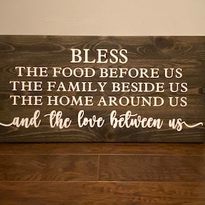 Bendice la comida que tenemos delante, la familia que está a nuestro lado, el hogar que nos rodea y el amor que hay entre nosotros, decoración del comedor, señal de bendición, decoración de la cocina