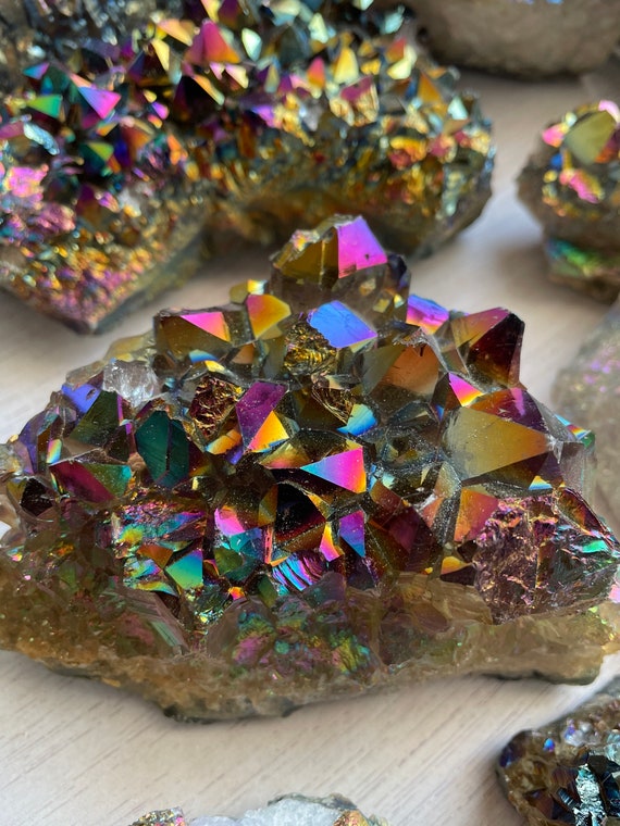 Titanium Aura Quartz Crystal Rainbow Cluster Chakra - Etsy