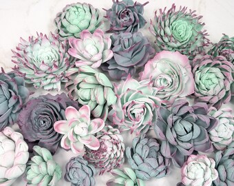 Hand Painted Sola Wood Succulents, Pastel Floral Decor, Wedding Arrangements