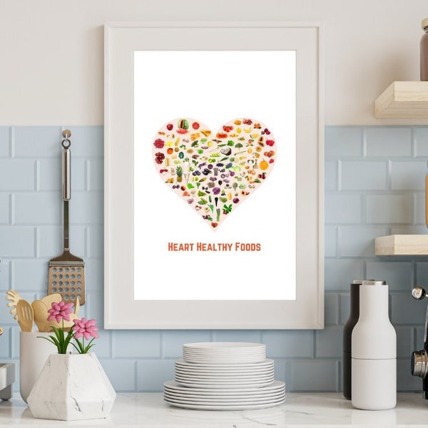 Heart Healthy Foods Print, Heart Print, Fruit and Vegetable Print, Downloadable Art