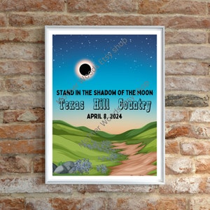 Eclipse Art, Texas Hill Country, Solar Eclipse Art, Instant download, Digital paper, Eclipse 2024, Total Solar Eclipse, Travel Poster, Texas