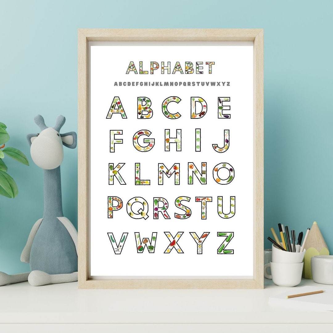 Colorful Alphabet ABC Poster With Fruits and Vegetables for Kids Room ...