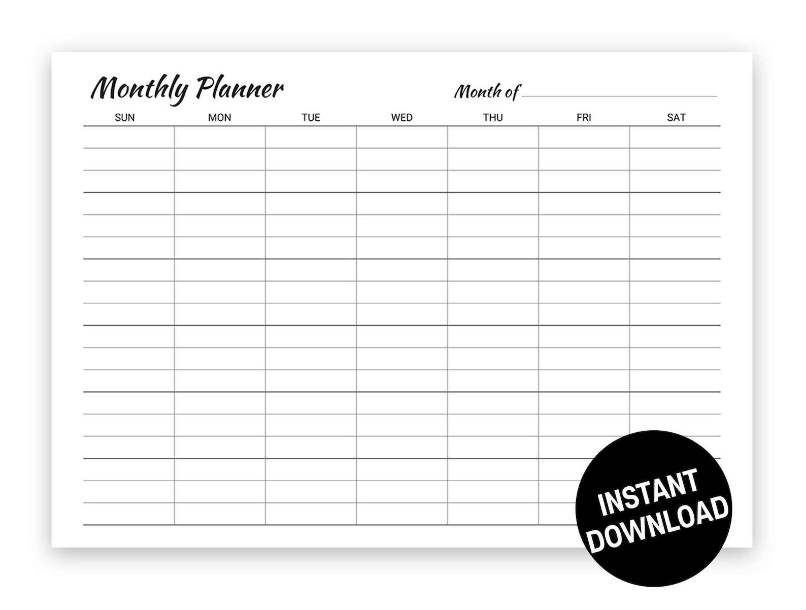 Blank Monthly Planner Printable Any Month Calendar Minimalist Monthly ...