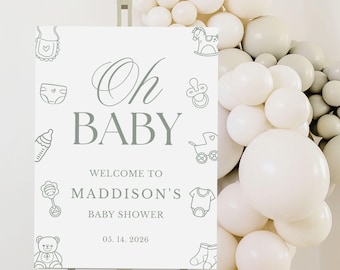 Sage Green Personalized Oh Baby Shower Welcome Sign