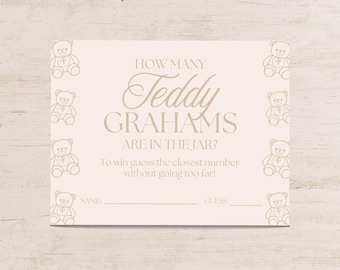 Juego de adivinanzas de ositos Teddy Grahams para baby shower / Idea para baby shower unisex / Artículos minimalistas para baby shower con temática de "Ya casi podemos esperar"