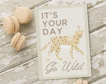 Cheetah Happy Birthday Greeting Card | Birthday Gift Idea for Friend, Coworker, Man, or Woman | Go Wild Party Animal Safari Themed Card