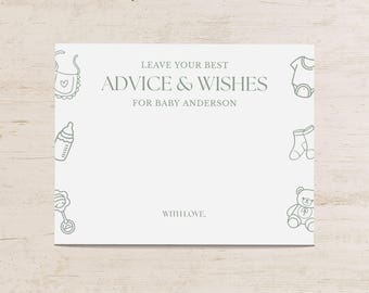 Advice and Wishes Sage Green Personalized Baby Shower Cards