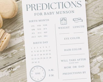 Personalized Blue Boy Baby Shower Predictions Activity Cards