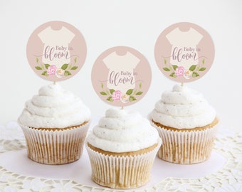 Baby in Bloom Cupcake Toppers | Spring Garden Floral Baby Shower Decoration | Boho Wildflower Baby Shower | Girl Baby Shower Idea