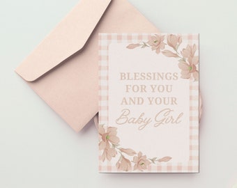 Pink Baby Girl Greeting Card | Gift Idea for New Mom or Sip and See | Floral Baby Shower Card | Sweet Baby Girl Arrival Present