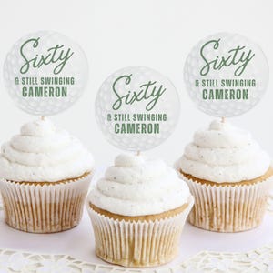 Golf Personalized Name and Age Birthday Cupcake Toppers | Men&#39;s Milestone 30th, 40th, 50th, 60th, or 70th Birthday Party Supplies