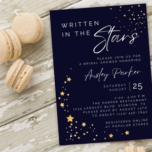 Written in the Stars Celestial Bridal Shower Invitations | Navy and Gold Bridal Shower Supplies | Unique and Modern Bridal Shower Invites