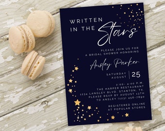 Written in the Stars Celestial Bridal Shower Invitations | Navy and Gold Bridal Shower Supplies | Unique and Modern Bridal Shower Invites