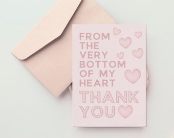 Pink Hearts Thank You Greeting Card | Thank You Gift Idea for Women | Card for Teacher, Nurse, Boss, Employee Career Appreciation Days