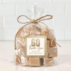 Gold Glitter Birthday Party Thank You Favor Stickers or Tags | Personalized Cookie or Candy Bag Labels | 50th, 60th, or 70th Birthday Idea