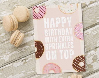 Pink Sprinkle Donut Birthday Greeting Card | Cute and Funny Women's or Kids Happy Birthday Card | Birthday Gift Idea for Her