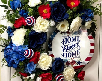 Patriotic Wreath, Patriotic Grapevine Wreath, Everyday Wreath, Memorial Day Wreath, Summer Wreath, Red White Blue Wreath, Front Door Wreath