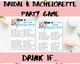 Buvez si... Bridal/Bachelorette Party Game - Téléchargement instantané PDG - Party Game - Floral Design - idée de fête - jeu de fête - je n'ai jamais