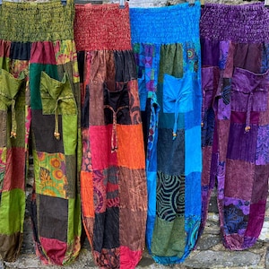 Stonewash patchwork cotton harem trousers - alibaba baggy yoga boho nomads wales