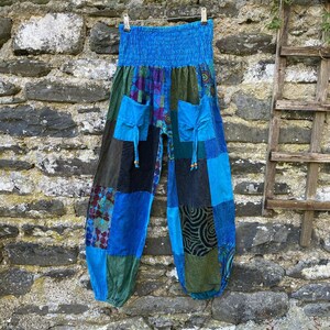 Stonewash patchwork cotton harem trousers alibaba baggy yoga boho nomads wales image 3
