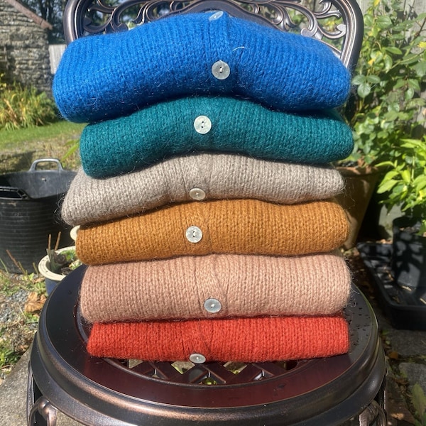 Cardigan soft wool mohair alpaca mix long sleeve one size