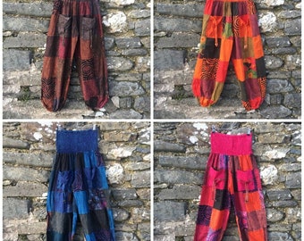 Stonewash patchwork cotton harem trousers - alibaba baggy yoga boho nomads wales