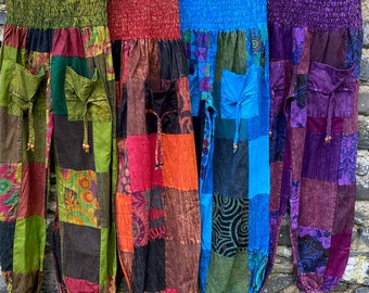 Stonewash patchwork cotton harem trousers - alibaba baggy yoga boho nomads wales