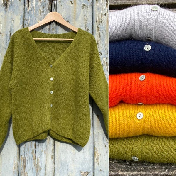Cardigan soft wool mohair alpaca mix long sleeve one size