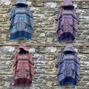 Hooded warm fleece aztec poncho – boho hippie festival ethnic nomads wales