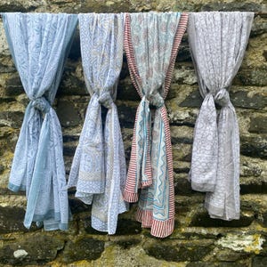 Hand block printed soft cotton scarf sarong wrap dupatta floral -  nomads wales