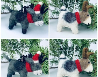 Felt dog donkey animal handmade hanging christmas tree decoration - nomads wales