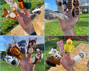 Set of 5 felt animal finger puppets handmade nepal- 4 designs nomads wales